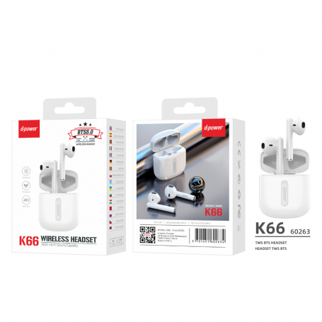 Bluetooth Earphones - D-power K66 - White