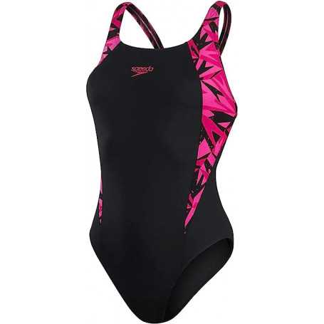 MailLot bain Speedo Hyperboom Splice pour femmes, noir/rose, taille 30(Reconditionné)