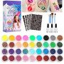 Glitter Tattoo Kit with 36 Colors and 160 Glitter Temporary Makeup Stencils (Refurbished)