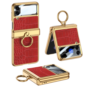 Samsung Galaxy Z Flip 4 Protective Case - Red and Gold Crocodile Effect