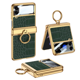 Coque Protection avec Anneau - Samsung Galaxy Z Flip - Vert Effet Crocodile