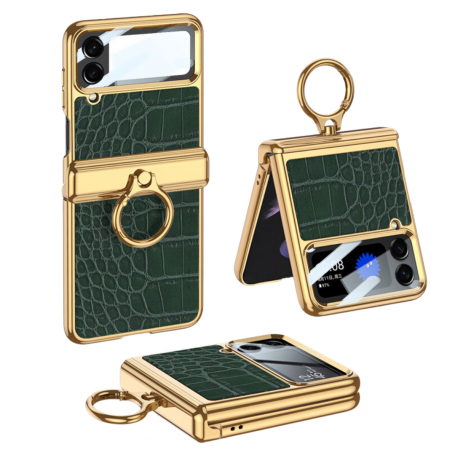 Protective Case with Ring - Samsung Galaxy Z Flip 4 - Green Crocodile Effect