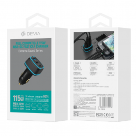 Chargeur Allume-Cigare 115W Devia Extreme Speed Noir | Etech-Parts