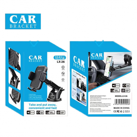Universal Car Phone Holder with Suction Cup 2 in 1 - Car Bracket LX-26 - Black.