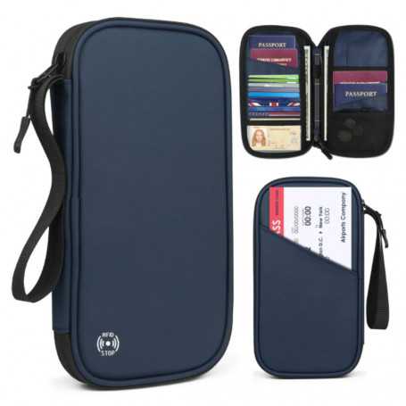 Porte-monnaie et Porte-cartes Multifonctions avec Blocage RFID Bleu