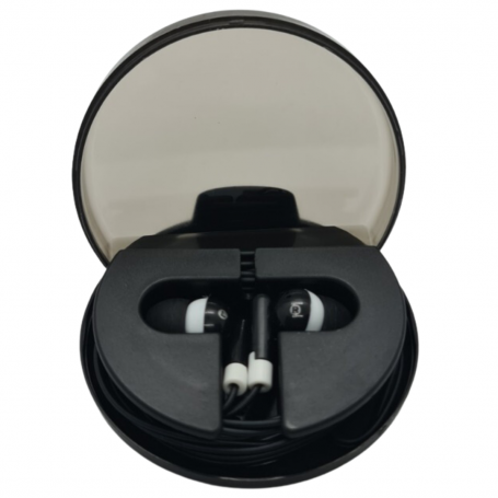 Ecouteurs Filaires Jack 3.5mm - Pixika 142756 - Intra Auriculaire + Boîte de Rangement avec support téléphone - Noir
