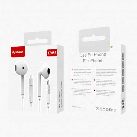 Headphones Hands-Free Jack Kit - D-power K6052 - White