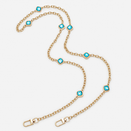 Mesh Phone Case Necklace - Gold with Blue Stones - 112 cm