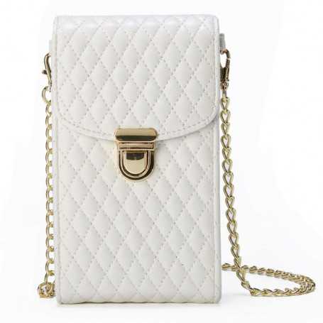 Cell Phone Bag with Belt and Gold Clasps - White