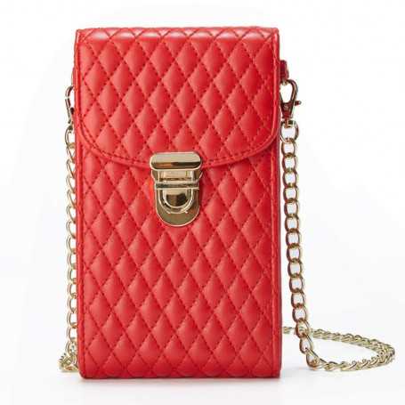 Cell Phone Bag with Belt and Gold Fasteners - Red