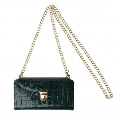 Mobile Phone Bag Crocodile Effect with Belt and Gold Clasps - Black