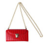 Cell Phone Bag with Crocodile Effect Gold Belt and Clasps - Red