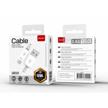 Câble USB / Micro - D-power F7009/S616S - 1.2M Blanc
