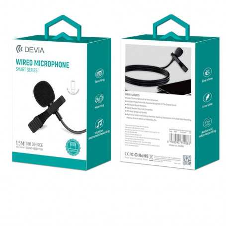 Microphone Filaire Devia Smart Series - Son Clair et Précis - Jack 3.5 MM Noir pour Streaming et Podcasting