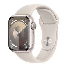 Montre Connectée Apple Watch Series 9 GPS 41mm Lumière stellaire Aluminium Bracelet Sport lumière stellaire S/M - Neuf