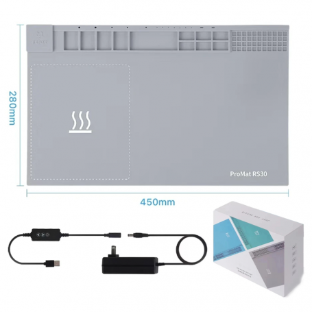 Antistatic Repair Mat with Working and Heating Area - ProMat RS30 Grey 280x450mm (REFOX)