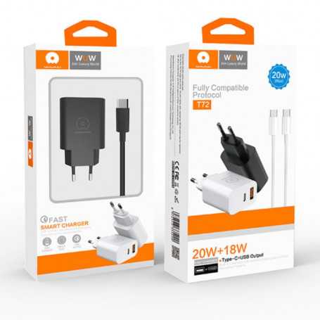 Charger Kit USB-C + USB (20W+18W) USB-C to Lightning Cable - White (WUW T72)