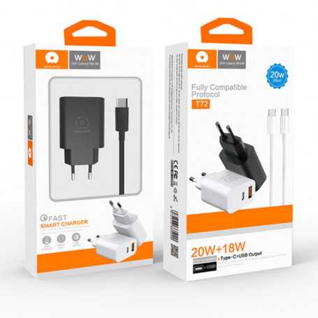 Kit Chargeur USB-C + USB (20W + 18W) Cable USB-C vers Lightning - Blanc (WUW T72)