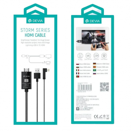 HDMI Cable - Devia Storm Series to Lightning - 2 M - Black