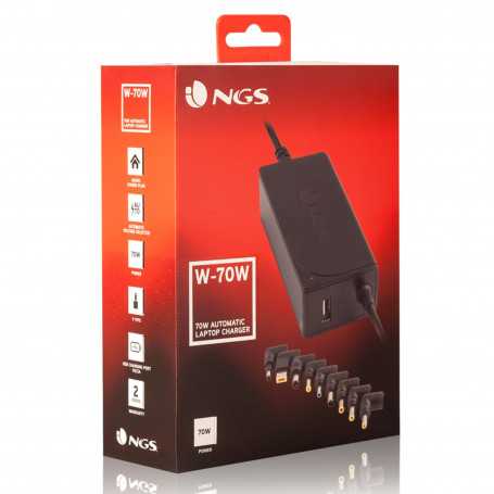 NGS Universal 70W Charger for PC with 9 Tips - Black
