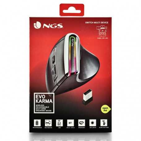 NGS Evo Kerma Wireless Mouse Rechargeable with LED Light 2.4 GHZ - Black