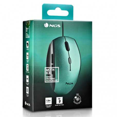 Souris Ergonomique Filaire NGS Moth Ice USB/Type C Avec Boutons Silencieux - Bleu Vert