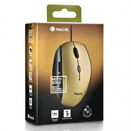 Souris Ergonomique Filaire NGS Moth Gold USB/Type C Avec Boutons Silencieux - Dorée