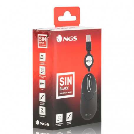 NGS Sin Black Mouse for Laptop with Retractable Cable - Black