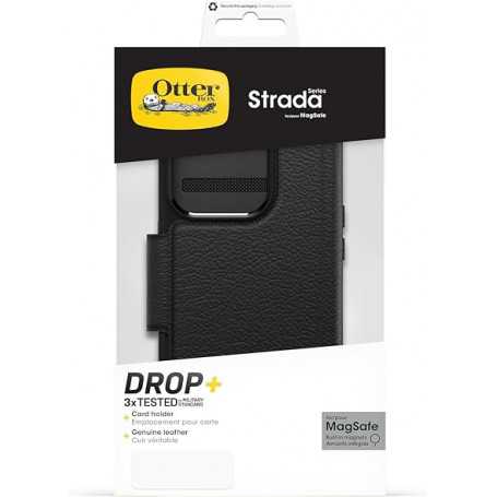 Étui Rabat Portefeuille OtterBox Strada Serie Folio MagSafe iPhone 15  - Noir