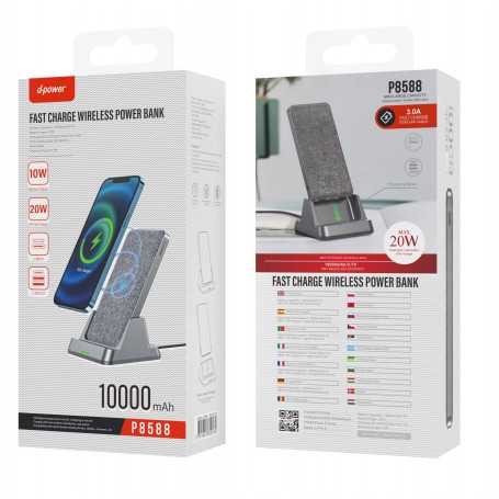 Power Bank with Removable Charging Stand 10000mAh - D-power P8588 - Gray