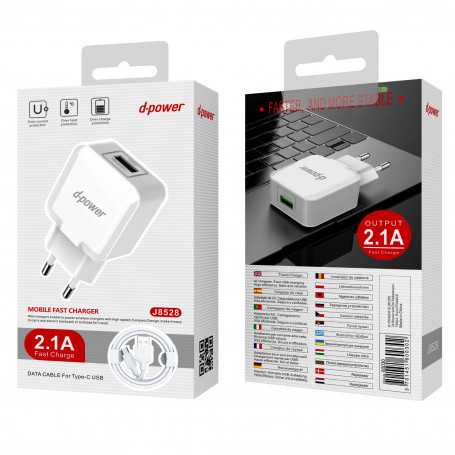 USB / Type C 2.1A Charger Kit - D-power J8528 - White