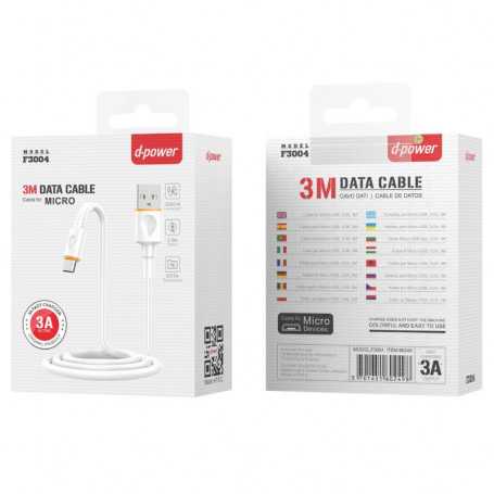 USB / Micro Cable - D-power F3004 - 3M - White