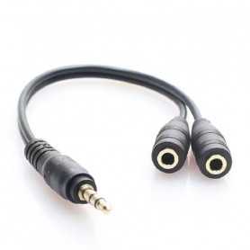 Audio Cable Jack 3.5 mm Male / 2 Jack 3.5mm Female - 19.5 cm - Black