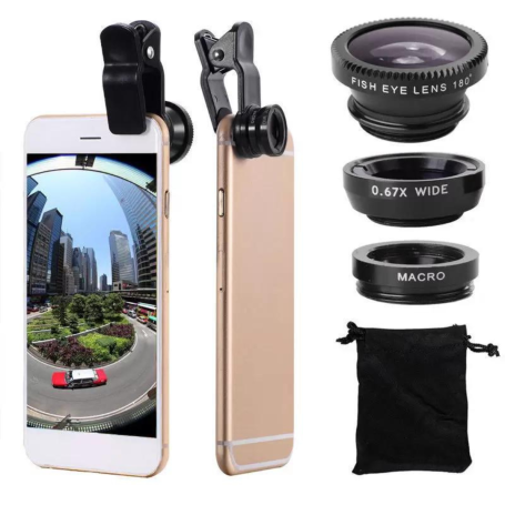 Objective to Clip Fisheye Universal 3 in 1 for Phone - Silver