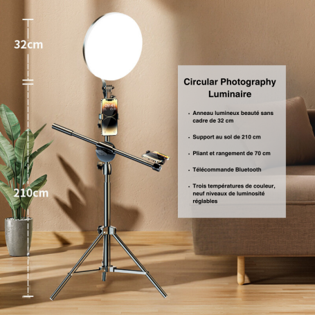 Luminaire de Photographie Circulaire LED à Télécommande 2.4G - MOBET M666 - 32 CM