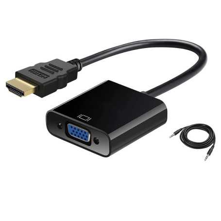 HDMI(HDTV) Adapter to VGA with Audio Cable - 25cm - Black