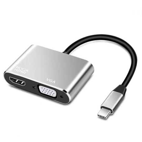 Hub Type-C 2 in 1 - HDTV 4K/2K (HDMI) + VGA - Silvered