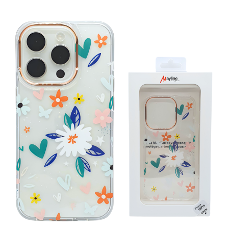 Coque de Protection Transparente avec Motifs Flower-06 pour iPhone - Fleurs Bleu Blanc (Mayline)