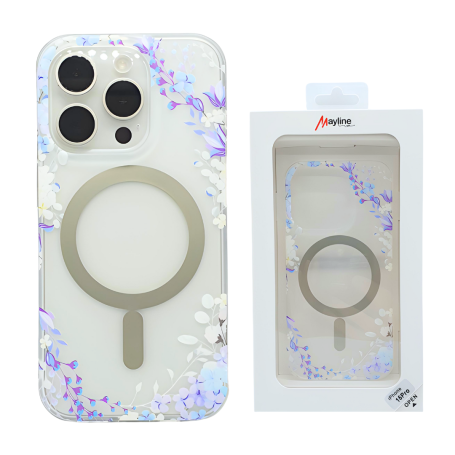 Coque de Protection Transparente Givré Avec Magsafe Flower-04 pour iPhone - Fleur Violet (Mayline)