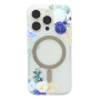 Coque de Protection Transparente Givré Avec Magsafe Flower-05 pour iPhone - Fleur Bleu Blanc (Mayline)