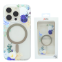 Coque de Protection Transparente Givré Avec Magsafe Flower-05 pour iPhone - Fleur Bleu Blanc (Mayline)