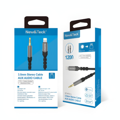 Câble Audio Jack 3,5mm Mâle / Lightning 3.5mm Mâle Nylon Tressé 1.2m New&Teck NT-M54-L
