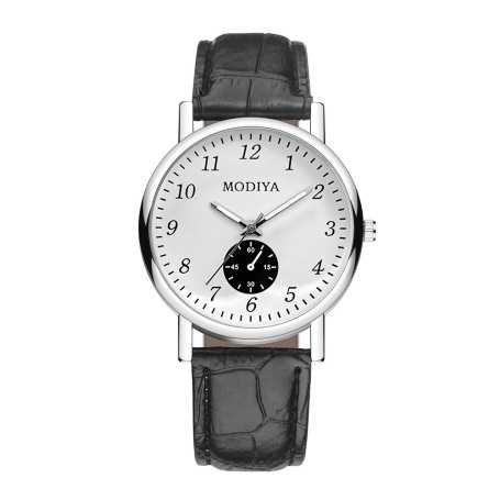 Modiya Men's Quartz Watch PU Leather Strap with Small Dial White Black