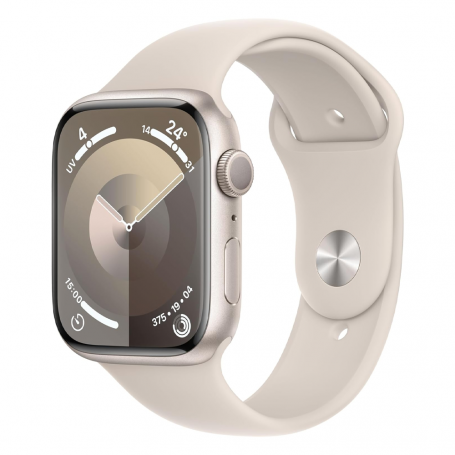 Montre Connectée Apple Watch Series 9 GPS 45mm Aluminium Lumière Stellaire Avec Boîte et Bracelet - Comme Neuf