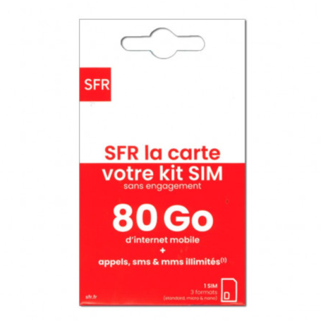 Carte SIM Prépayée SFR La Carte Connect Mobile illimité +80 Go d’Internet sans engagement