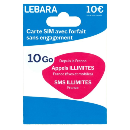 Carte SIM Prépayée Lebara Mobile illimité +10 Go d’Internet sans engagement