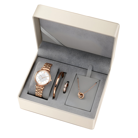 Women's Watch + Bracelet + Necklace Box - Gypsophila Diamond Dial Steel Bracelet