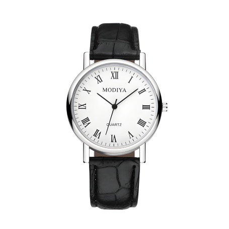 Montre à Quartz pour Hommes Modiya Bracelet en Cuir PU Chiffre Romain Blanc Noir