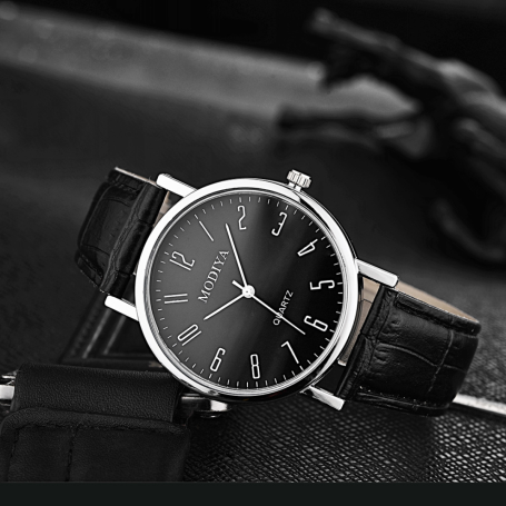 Modiya Men's Quartz Watch PU Leather Strap Digital Numeral Black