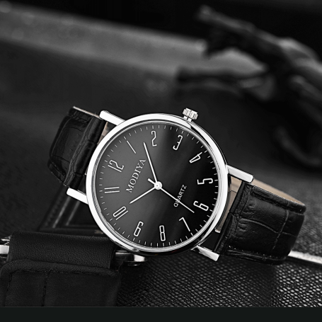 Montre à Quartz pour Hommes Modiya Bracelet en Cuir PU Chiffre Numérique Noir